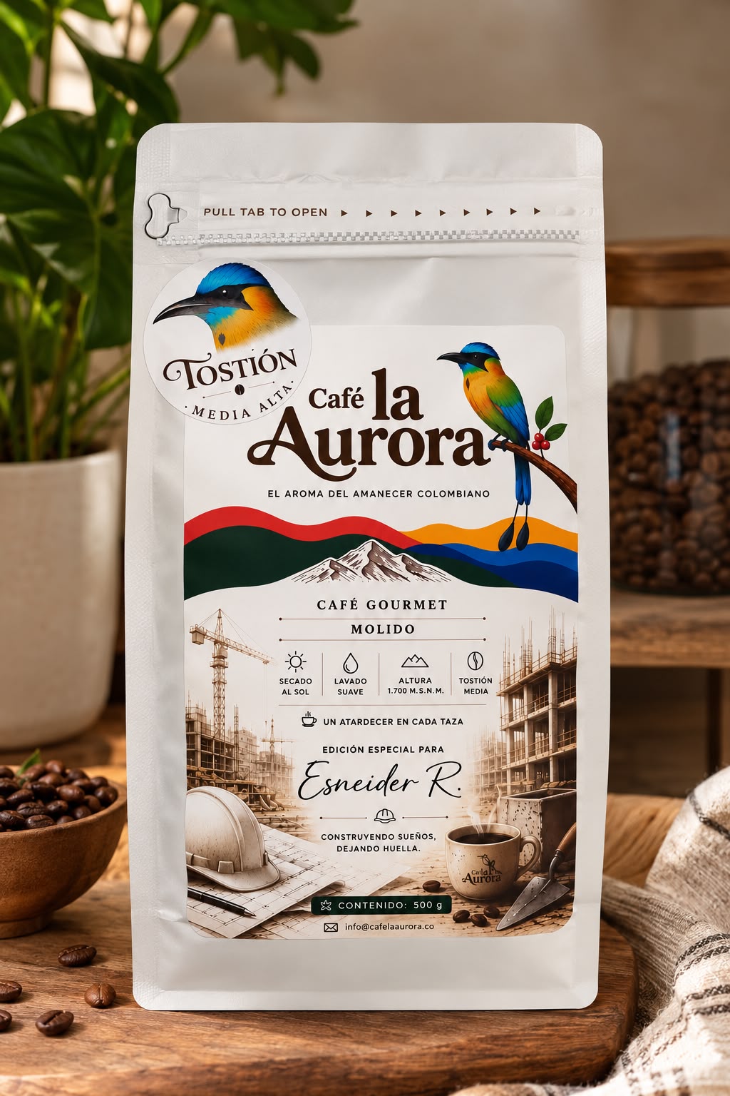 Empaque de edición especial de Café La Aurora de 500 g