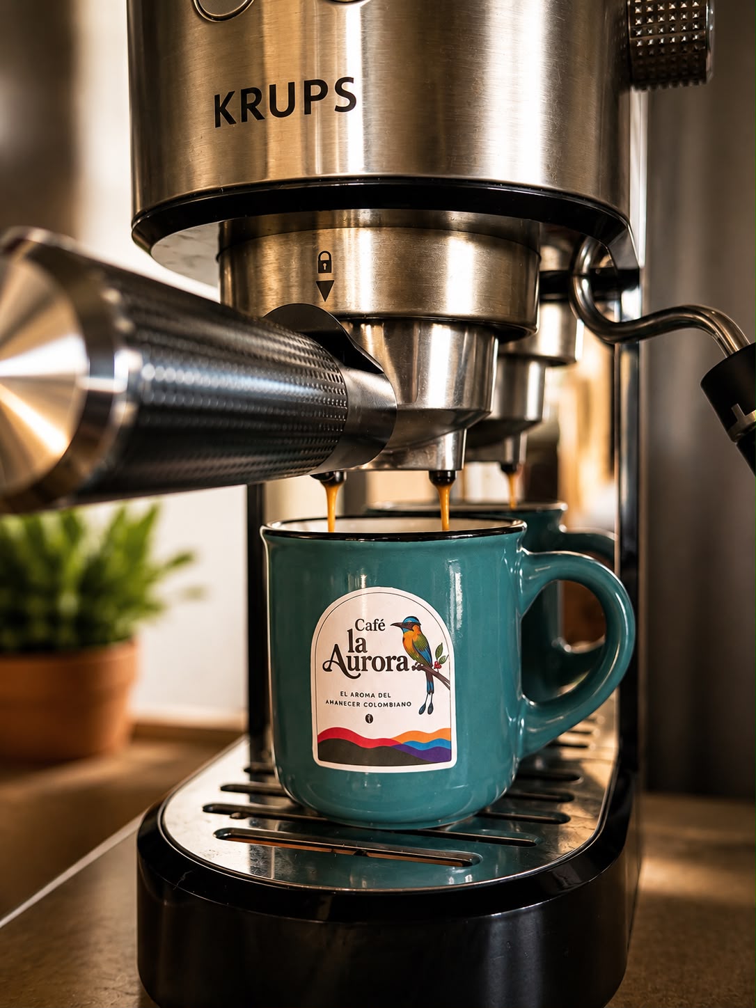 Espresso de Café La Aurora servido en taza de la marca